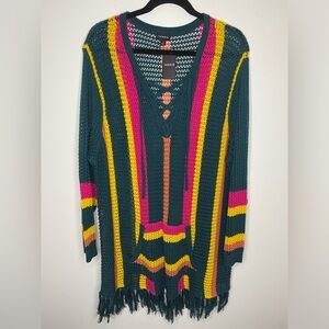 🛑 SOLD 🛑 Torrid Size 1 Striped Fringe Lace Up Pullover Sweater Plus Multi Color
